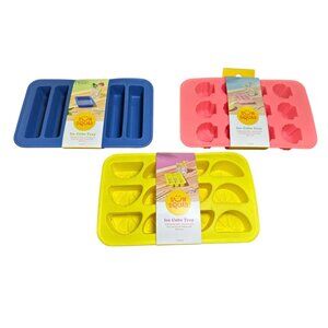 Sun Squad Silicone Ice Cube Trays Set Of 3 - Blue, Yellow & Pink - BPA Free Dish